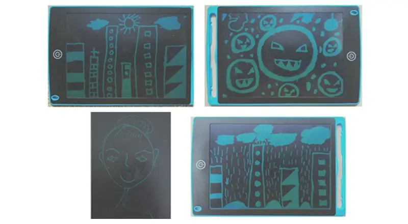 Kids drawing on LCD writing tablet
